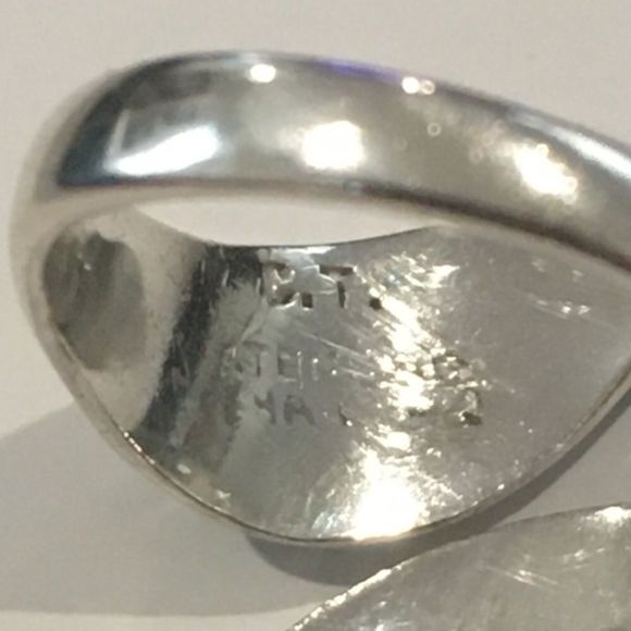 VINTAGE Sterling Silver Floral Inlay Bypass Ring Sz 6 - Picture 6 of 7